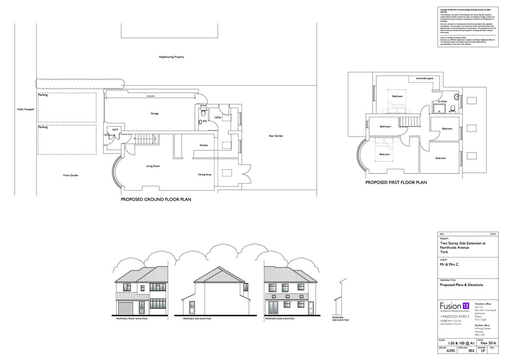Architectural design: Proposed plans & elevations for 2 storey extension, York