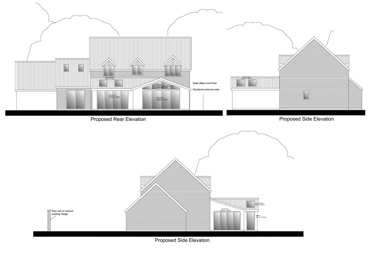 Architectural design: for large rear extension to provide open plan living space.