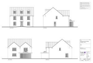 Architectural designs of proposed elevations of self-build five-bedroom detached house, Norfolk.