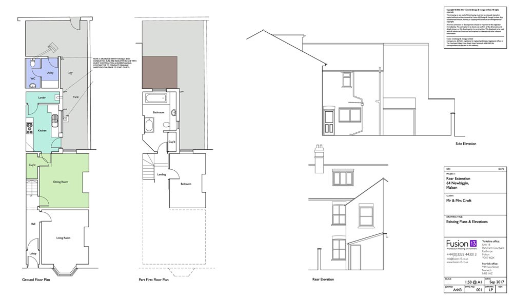 Existing floor plans for single storey home extension, Malton.