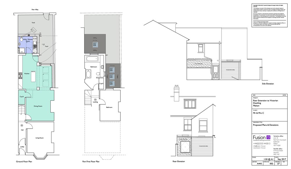 Proposed floor plans for single storey home extension, Malton.