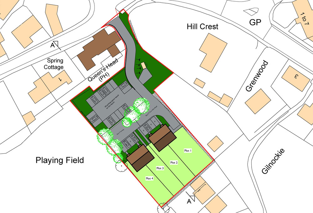 Development plan for new build housing on land owned by The Queens Head Pub, Thurlton, Norfolk