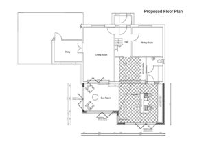 Architectural design: floor plans for large rear extension to provide open plan living space.