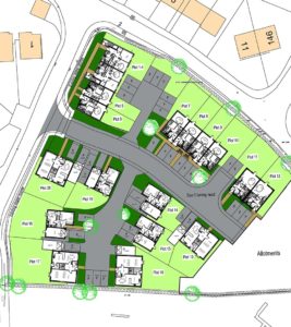 Site plan of residential development in Suffolk, private and affordable housing.