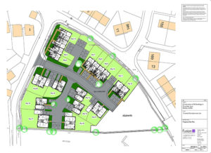 Site plan of residential development in Suffolk, private and affordable housing.